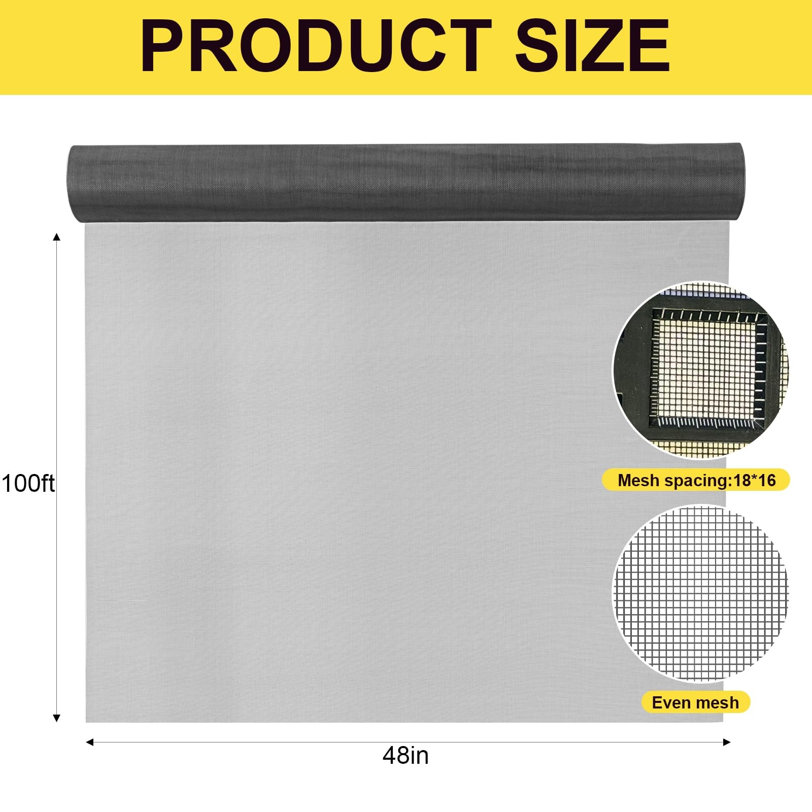 Screen Mesh Fiberglass Window Screen Roll 48 in 100ft Bug Proof Replacement Gray