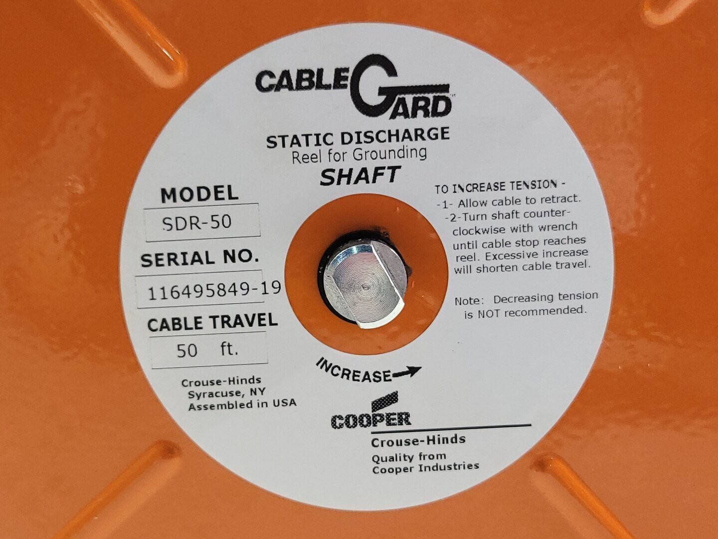 SURPLUS NEW CROUSE-HINDS SDR50 Static Discharge Reel w/ Steel Aircraft Cable