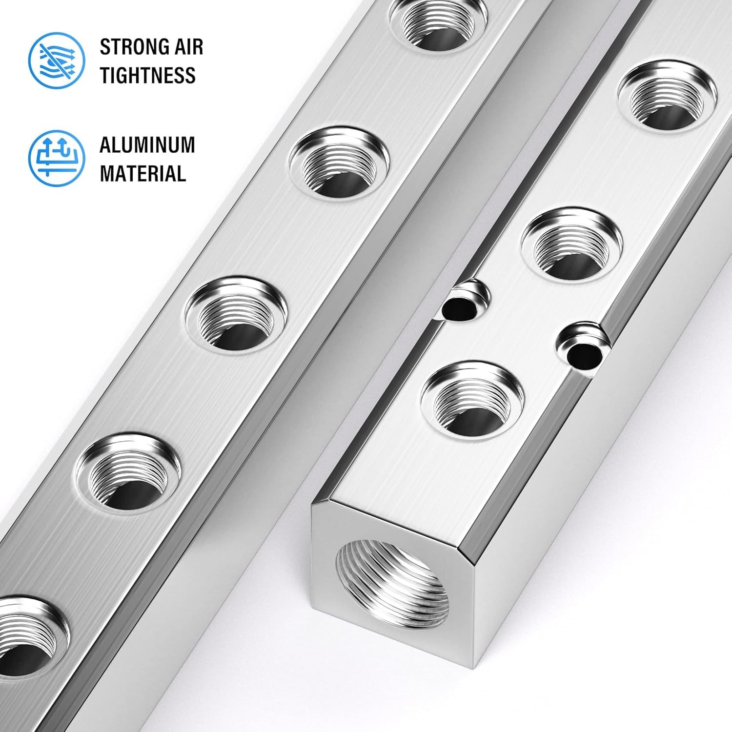 Silver 1/2 Inch NPT Input 1/4 Inch NPT Output 5 Way Aluminum Manifold Block