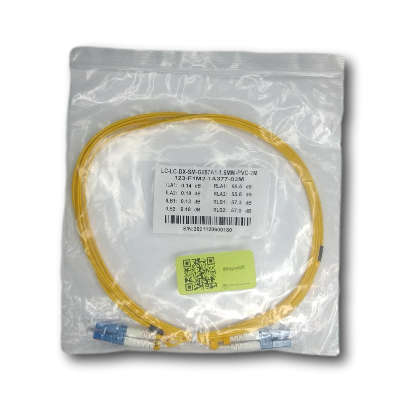 LC-LC Duplex Single-Mode Fiber Optic Patch Cable – G657A1 – 1.6mm PVC – 2M