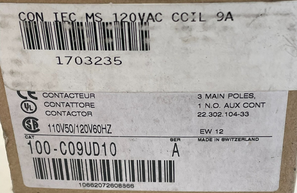 ALLEN BRADLEY 100-C09UD10 CONTACTOR SER.A 100C09UD10 NEW, SURPLUS