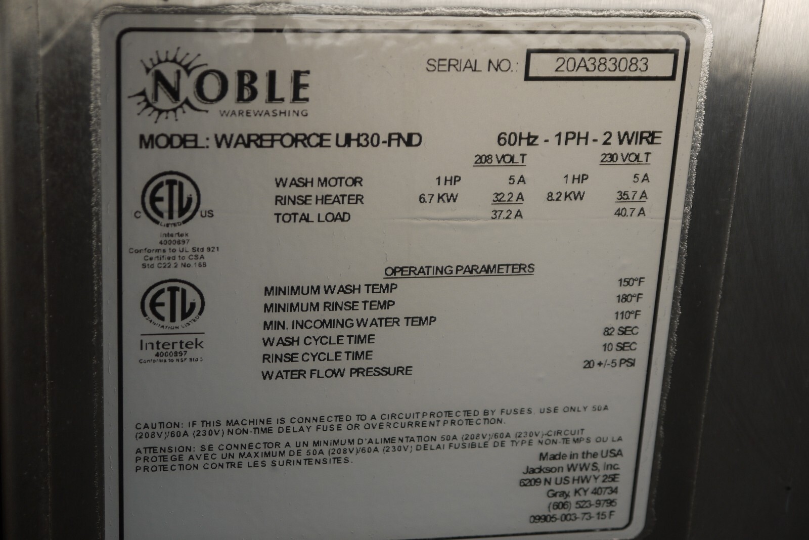 Noble Warewashing UH30-FND High Temperature Undercounter Dishwasher – 208/230V