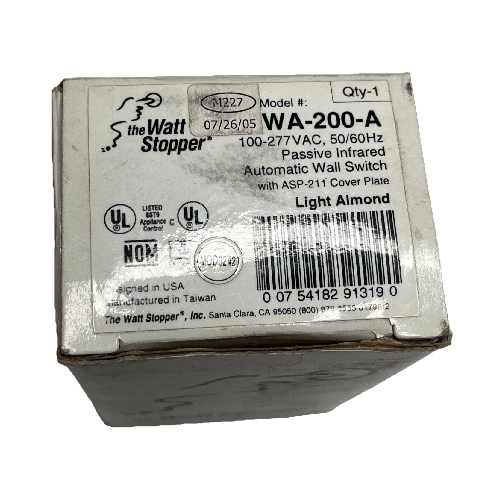 Watt Stopper WA-200-A Passive IR Automated Wall Switch 120-277 VAC 50/60 Hz