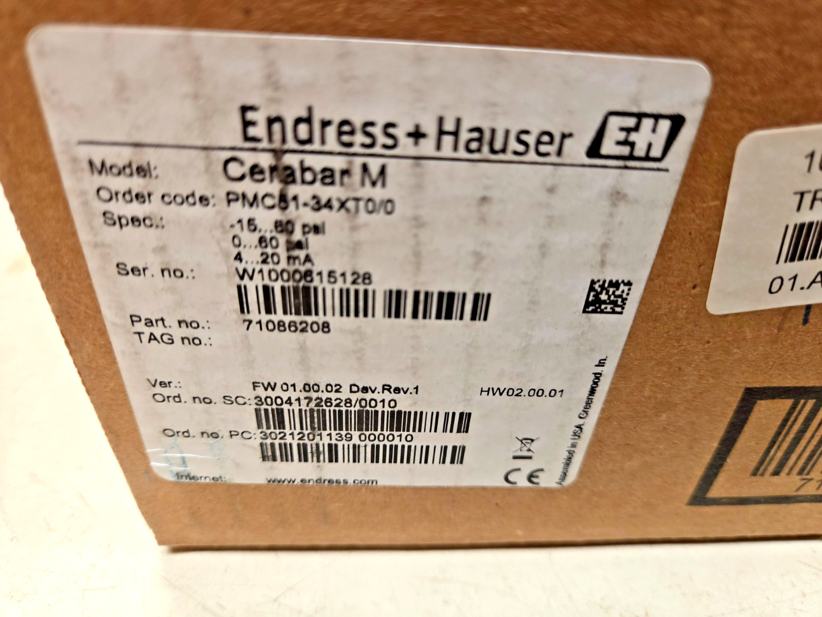 NEW IN BOX! ENDRESS+HAUSER CERABAR M PRESSURE TRANSMITTER PMC51-34XT0/0