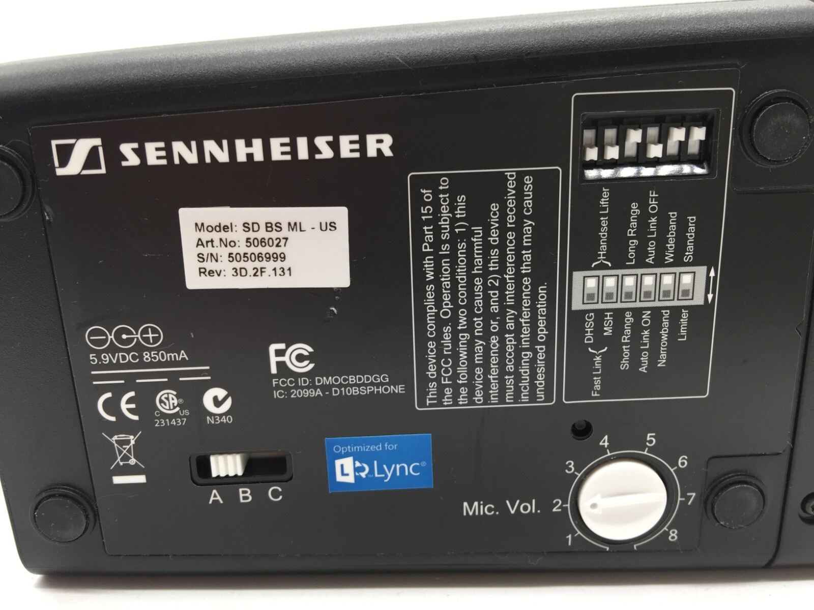SENNHEISER 506027 Wireless Headset Dock (MN: SD BS ML) – No AC – Free Shipping