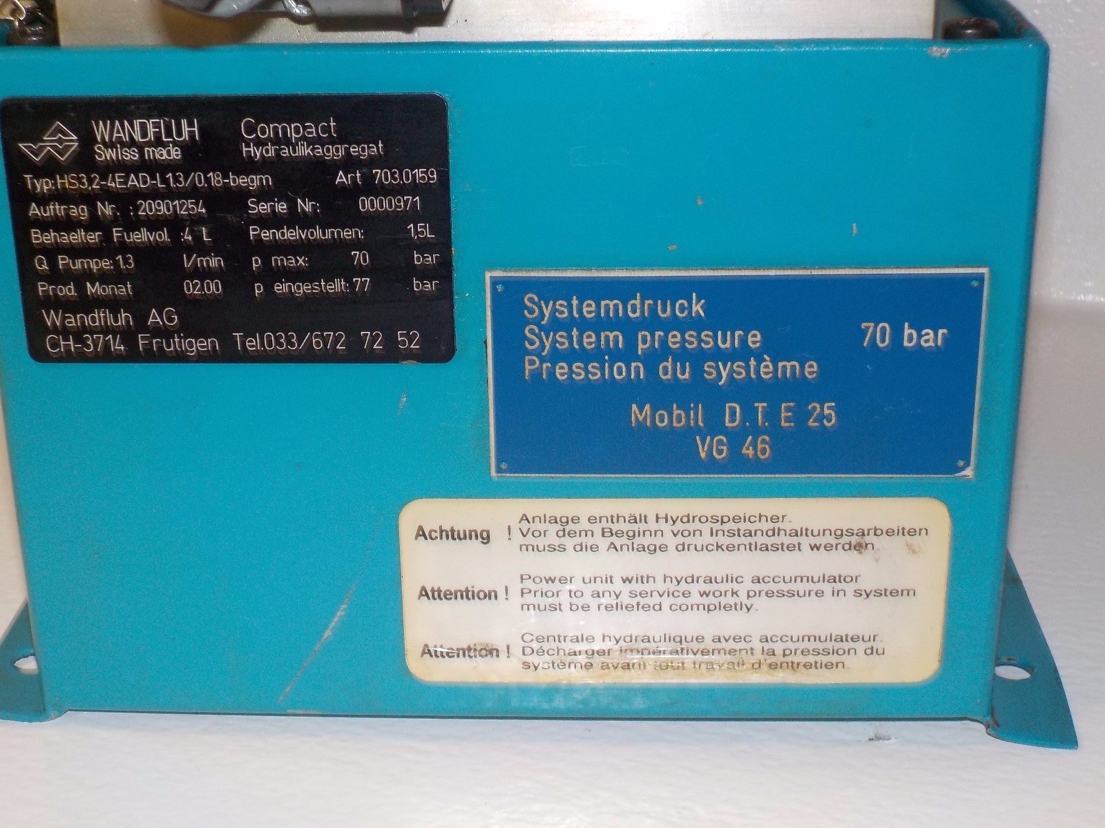 WANDFLUH HS3,2-4EAD-L1.3/0.18-BEGM USED HYDRAULIC SYSTEM HS324EADL13018BEGM