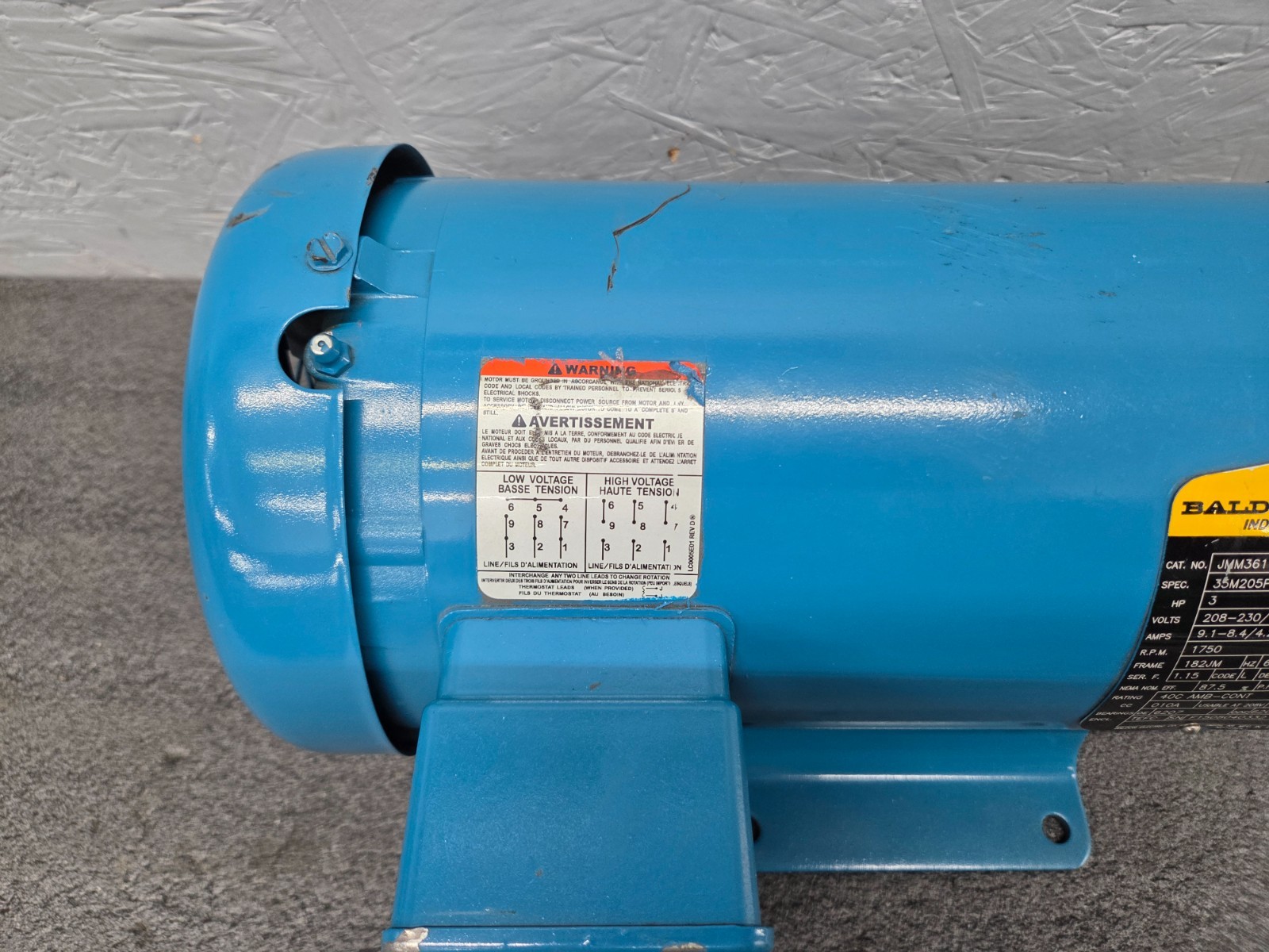 BALDOR Electric Pump Motor, 3 HP, 230/460V, 3 Phase, 1750 RPM, 182JM, JMM3611T