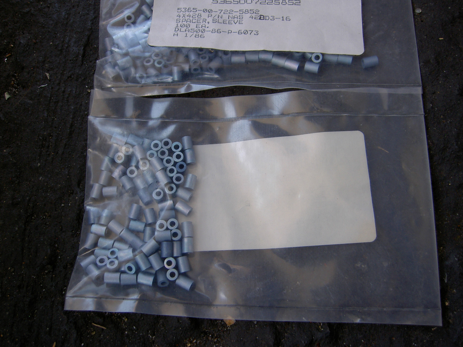 Aluminum SPACER,SLEEVE,100 pcs.NSN 5365-00-722-5852 size 0.0970 inches,2.4638 mm