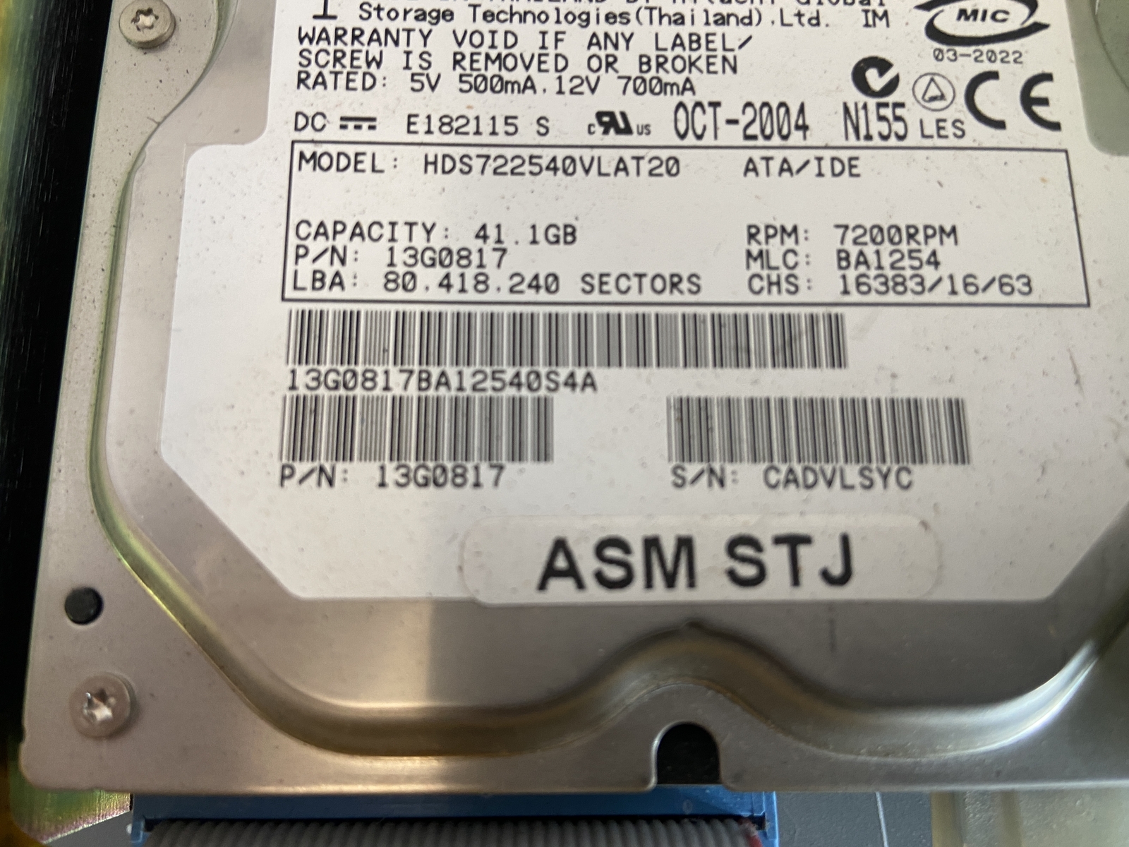 Hitachi 41.1GB 7200RPM Hard Drive PN: 13G0817