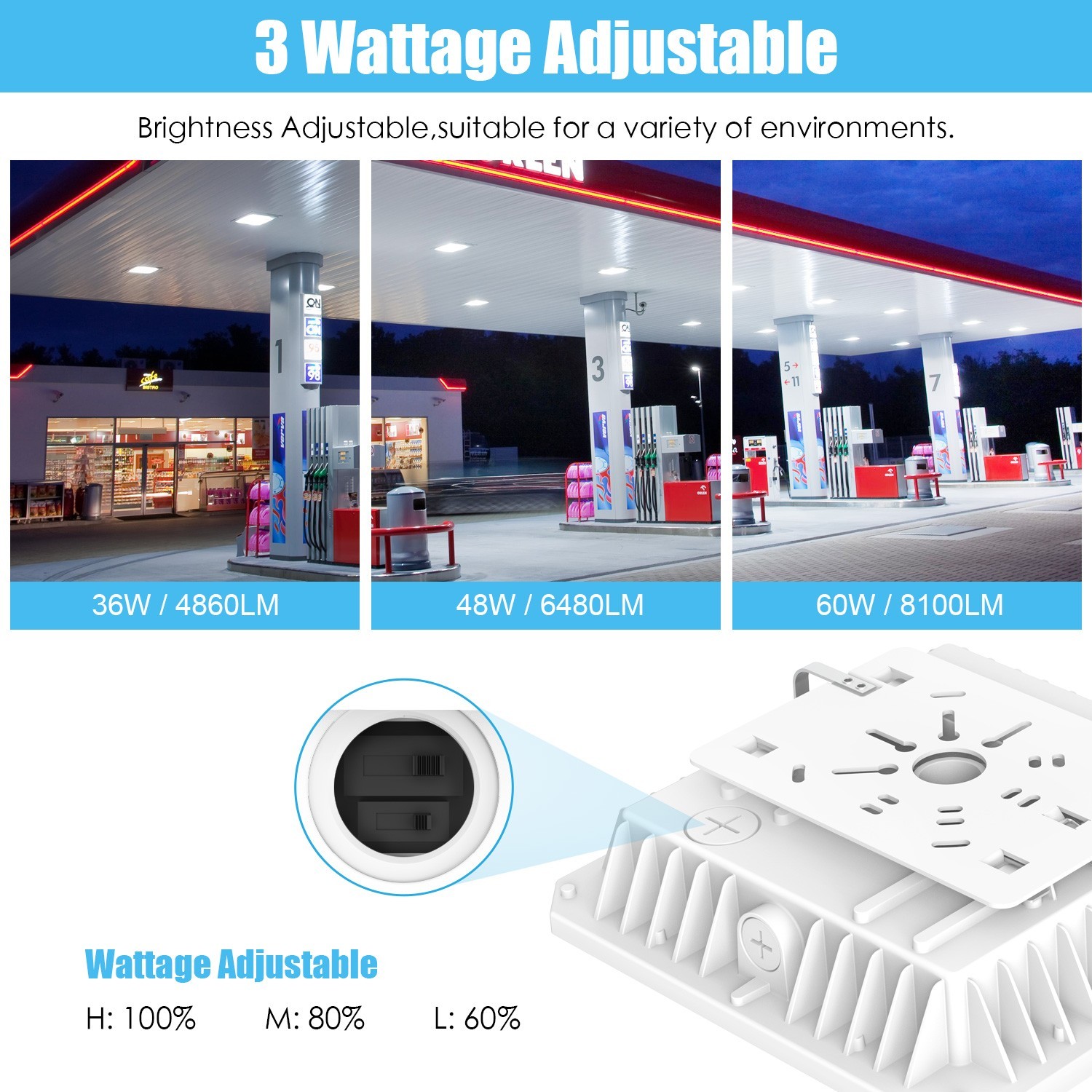 60W LED Gas Station Canopy Light Commercial Garage Parking Lot Lamp 4500K~5700K