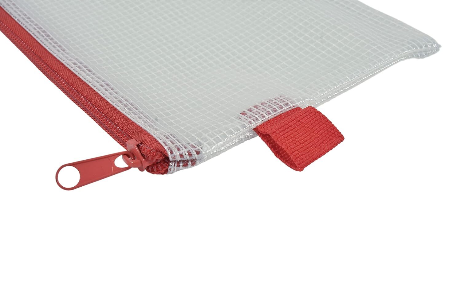 Sax Mesh Zippered Bag, 5 x 13 Inches, Clear with Red Trim, Pack of Clear,Red