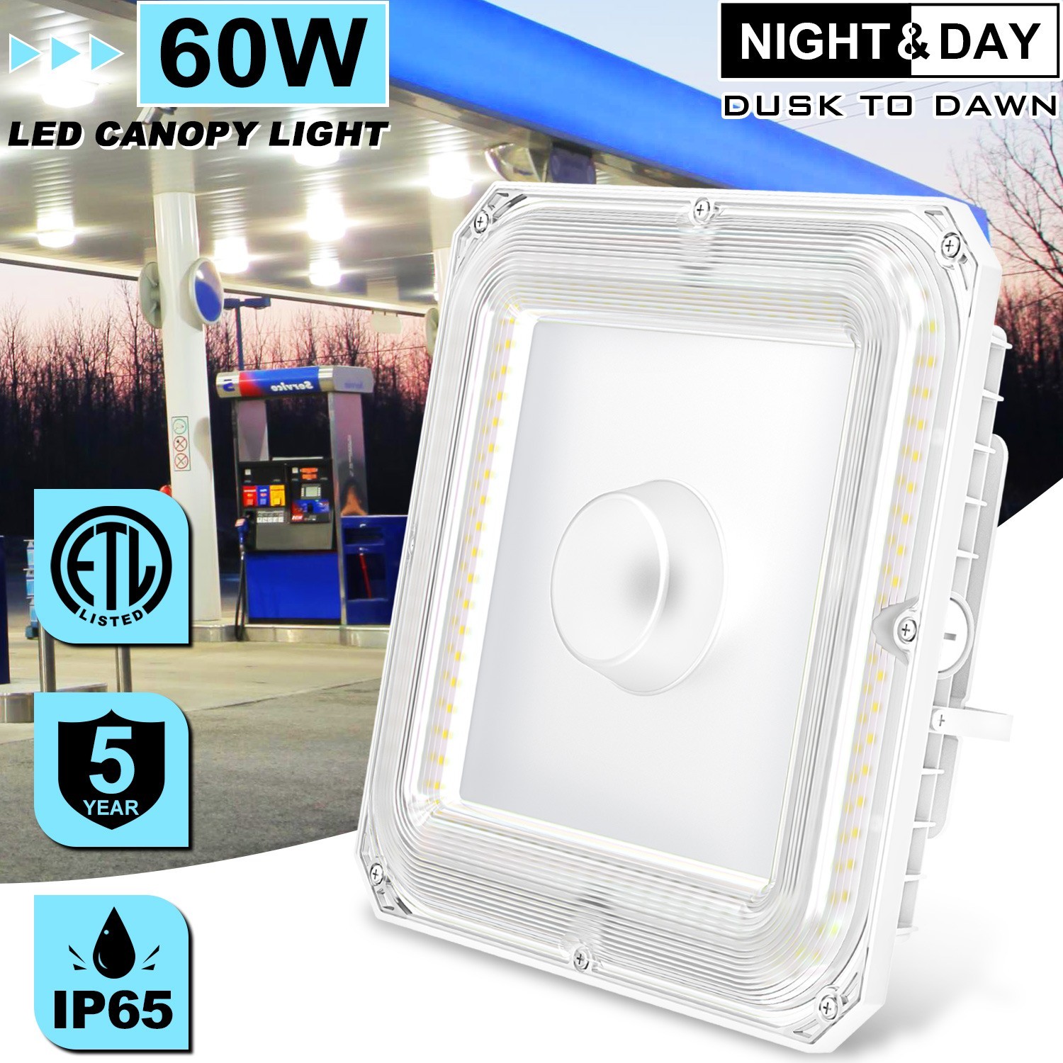 60W LED Gas Station Canopy Light Commercial Garage Parking Lot Lamp 4500K~5700K