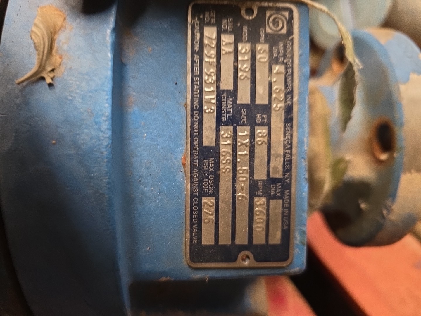 Goulds 3196 STX Pump 1×1.50-6 316 SS INSTALLED BUT NEVER RAN