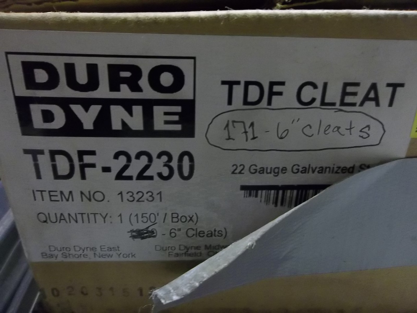 Duro Dyne TDF-2230 TDF Cleat 13231 Lot of 171 6″ 22-Guage Galvanized Steel