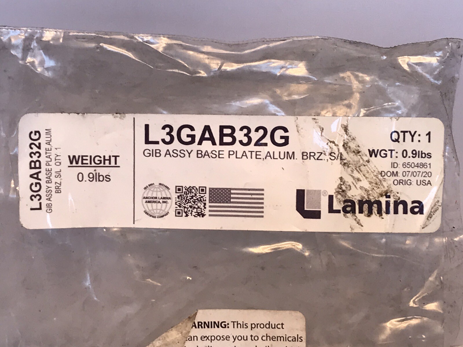 LAMINA GIB ASSEMBLY BASE PLATE ALUMINUM BRONZE S/L L3GAB32G