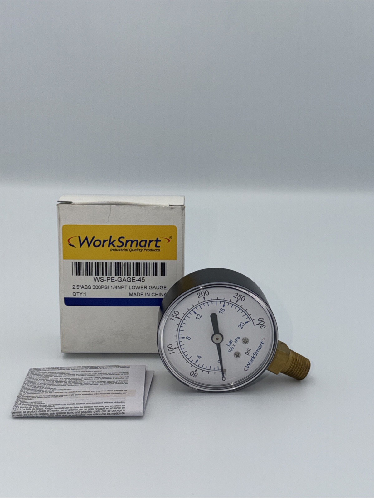 WORKSMART WS-PE-GAGE-45 2.5″ 300PSI GAUGE 1/4″NPT LOWER GAUGE (LOT 0F 3)