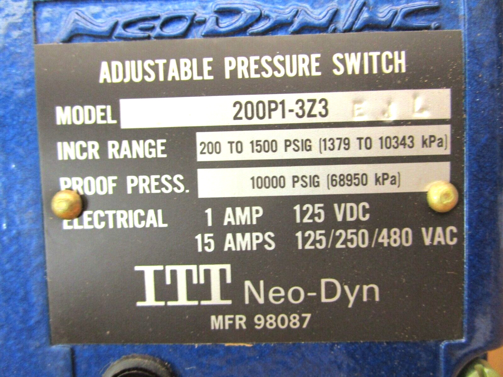 ITT Neo-Dyn 200P1-3Z3EJL Adjustable Pressure Switch 51276LR