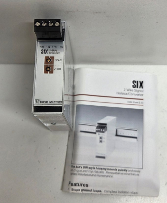 NEW NO BOX! MOORE INDUSTIRES SIGNAL ISOLATOR SIX/0-30V/4-20MA/12-42DC-ATL
