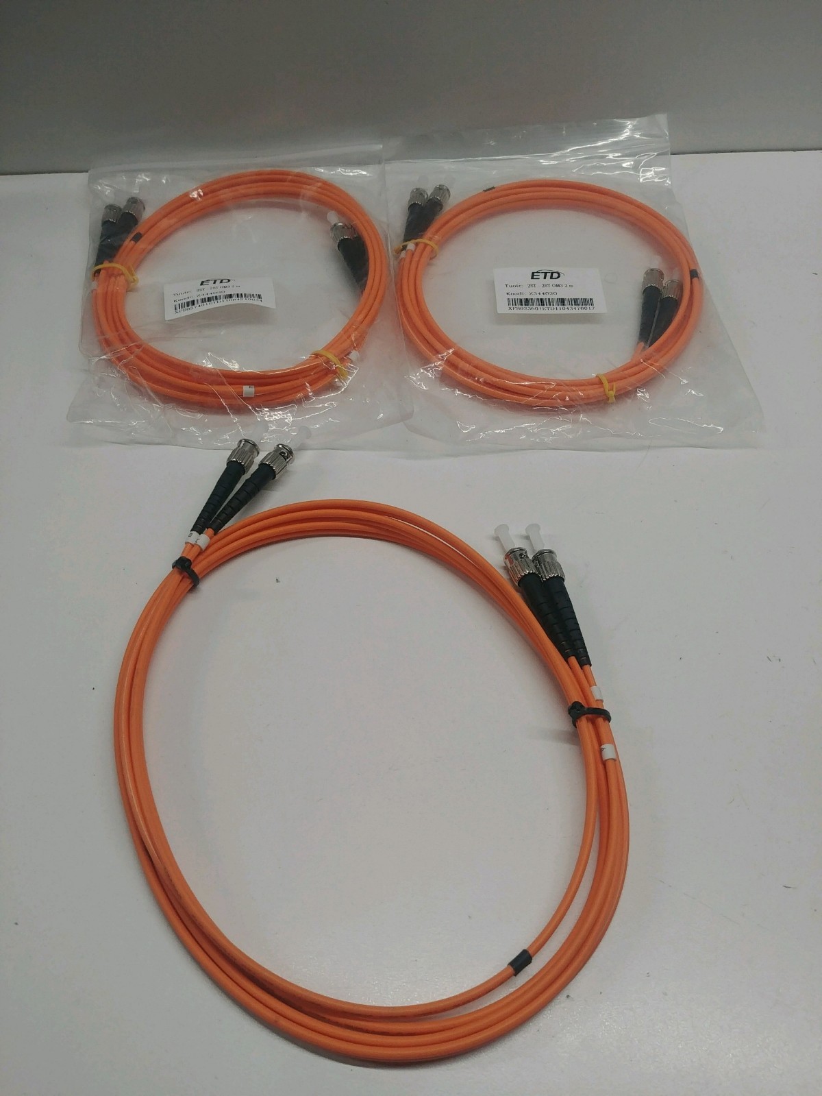 LOT OF (3) NEW OLD STOCK! ETD 2M FIBER OPTIC PATCH CORDS 2ST-2ST OM3 Z344020