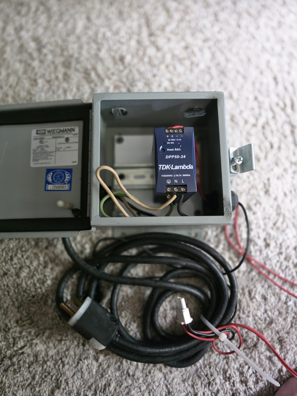 TDK-Lambda DPP50-24 DIN Rail PSU 24VDC 2.1A in Wiegmann B060604CH Enclosure