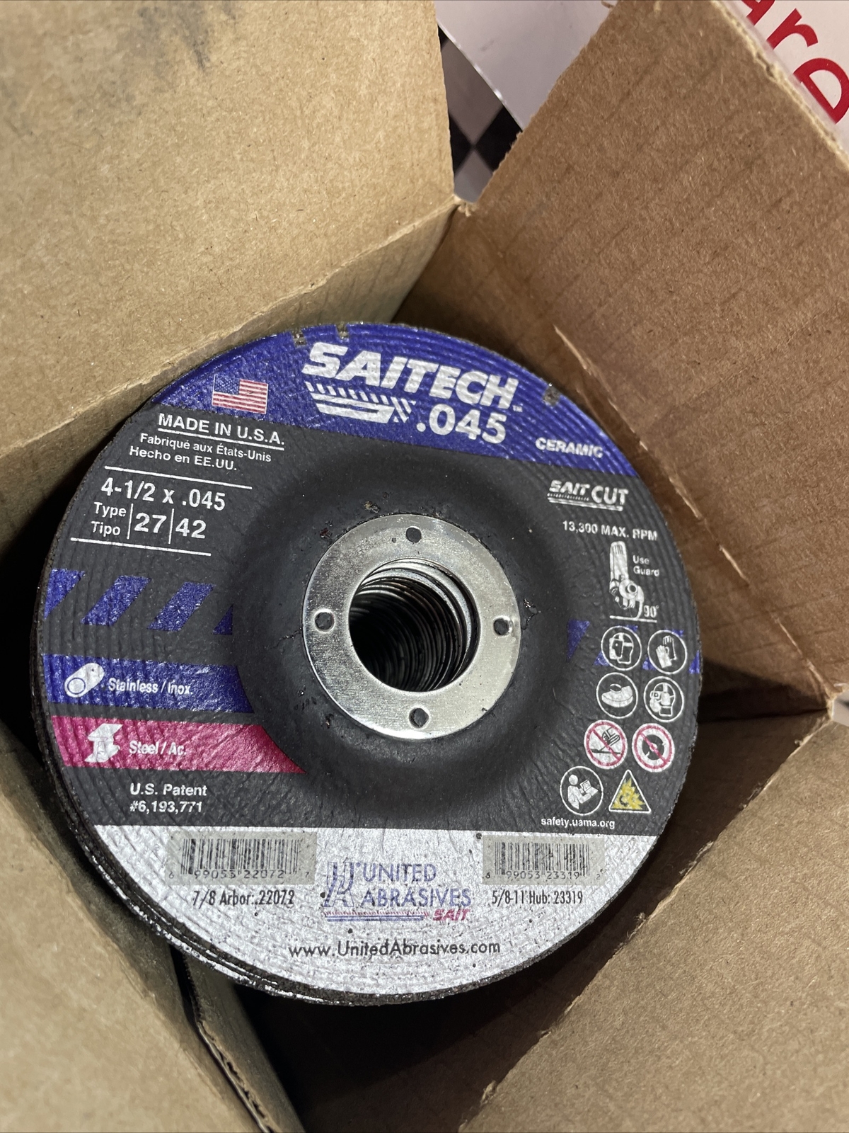UNITED ABRASIVES-SAIT TYPE 27, 22072, BOX OF 50, SHIPSAMEDAY