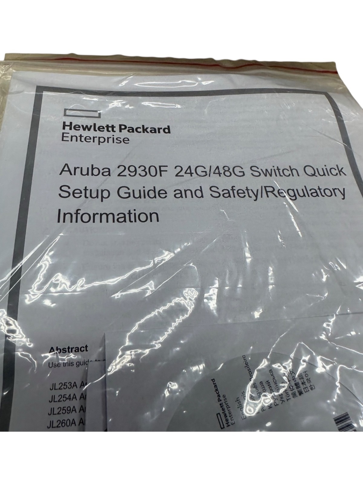 Hewlett Packard Aruba 2930F 24G/48G Switch Quick Setup Guide & Safety Reg Info