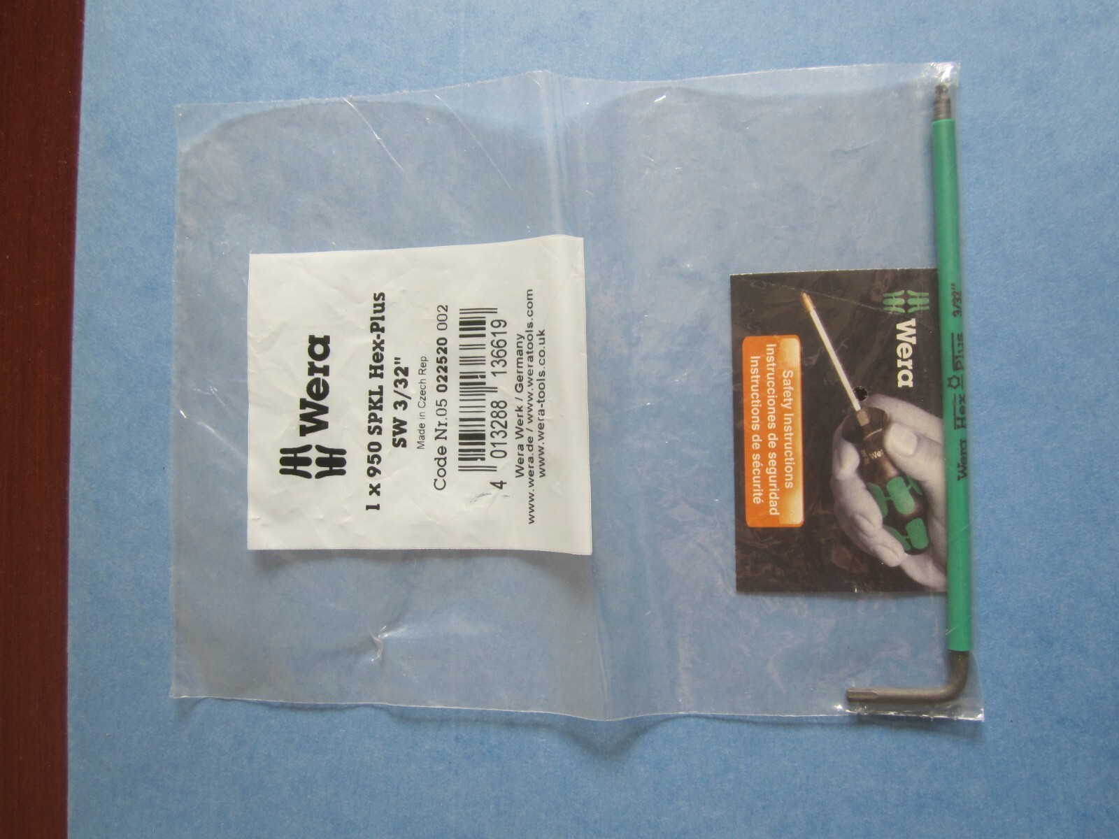 Quantity (5) Wera 1X950 SPKL Hex Plus SW 3/32″