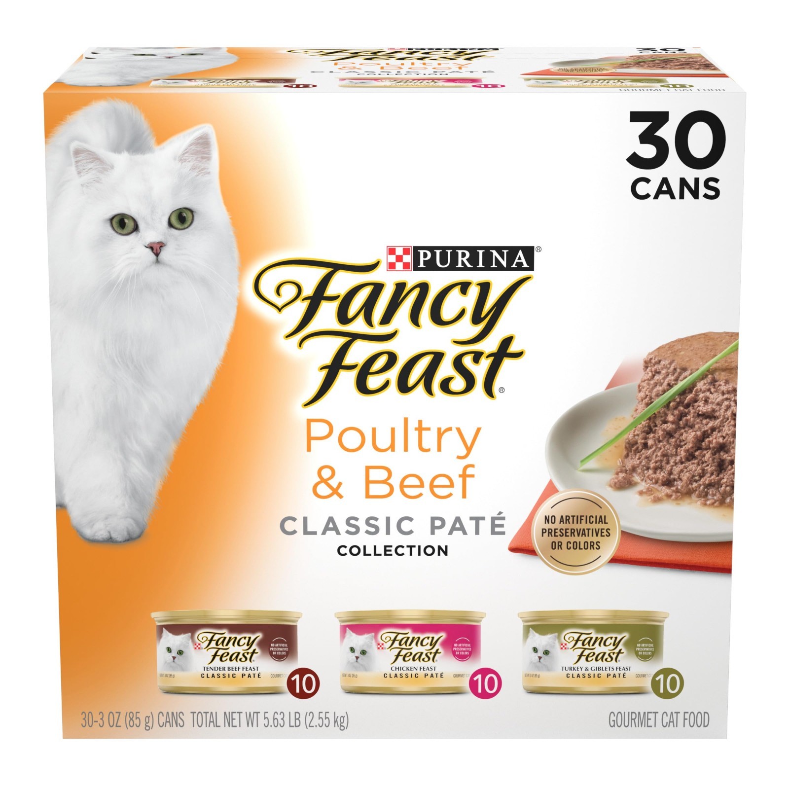 Purina Fancy Feast Classic Pate Wet Cat Food Poultry Beef, 3 oz Cans 90 Pack