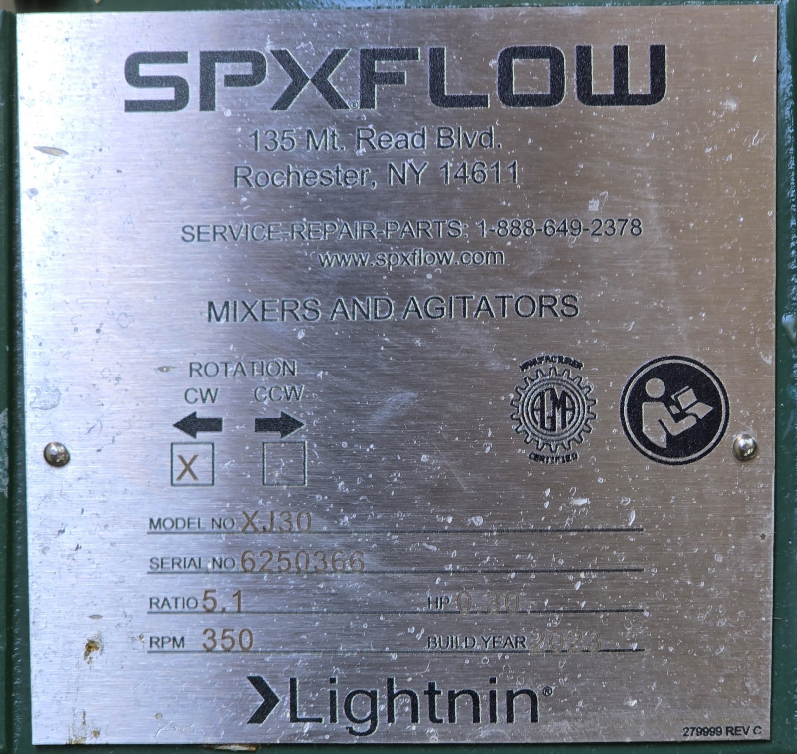 SPX FLOW Lightnin XJ30 Mixer CW Rotation 230/460V MFD 2023