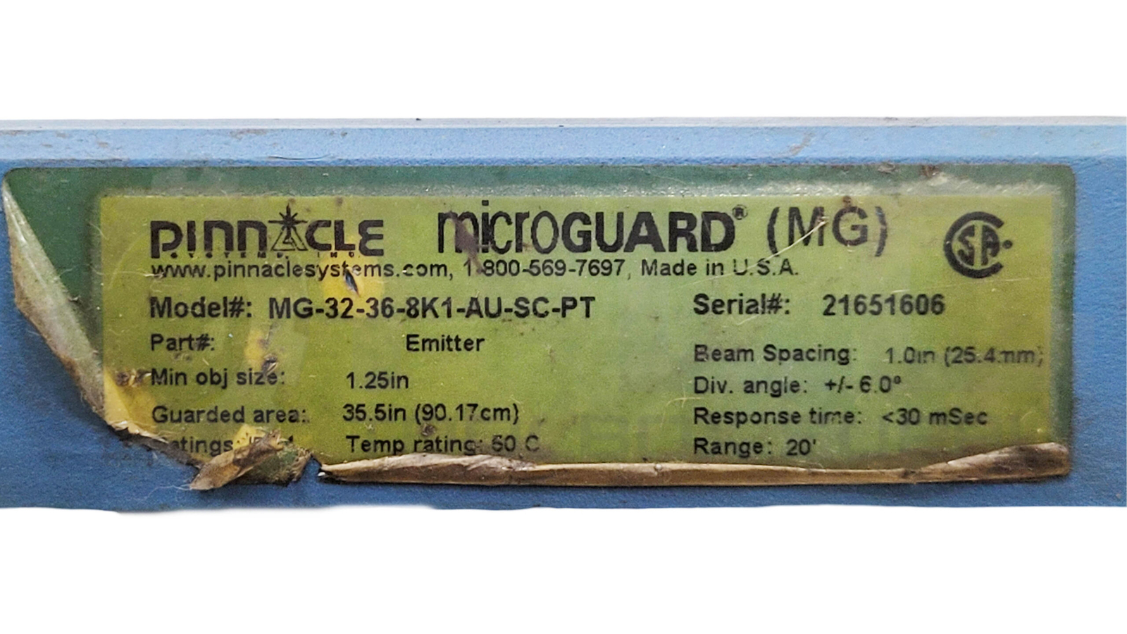 PINNACLE MG-32-36-8K1-AU-SC-PT MICROGUARD LIGHT CURTAIN EMITTER
