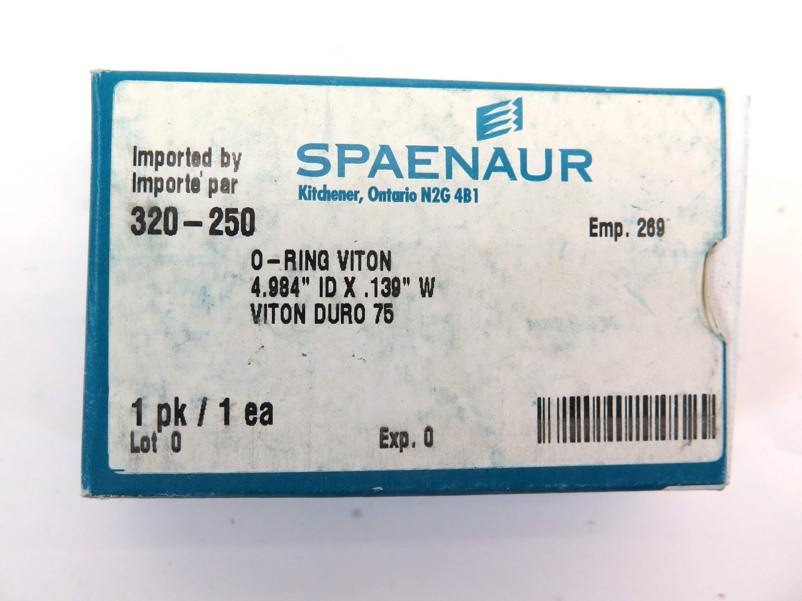Spaenaur 320-250 O-Ring Viton Duron 75 4.984″ ID X .139″ W Lot of 10