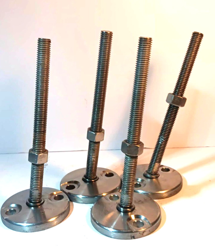 Lot of 4, 3″ Stainless Steel Swivel Leveling Feet w/ 5/8″-11 x 8″ Stems