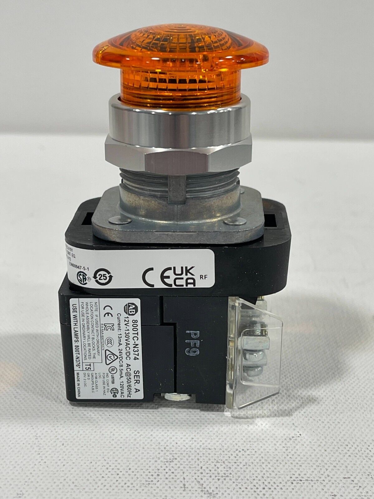 New! Allen Bradley 800T-QMH2AA2 30mm Momentary Push Button Amber LED Mushroom HD