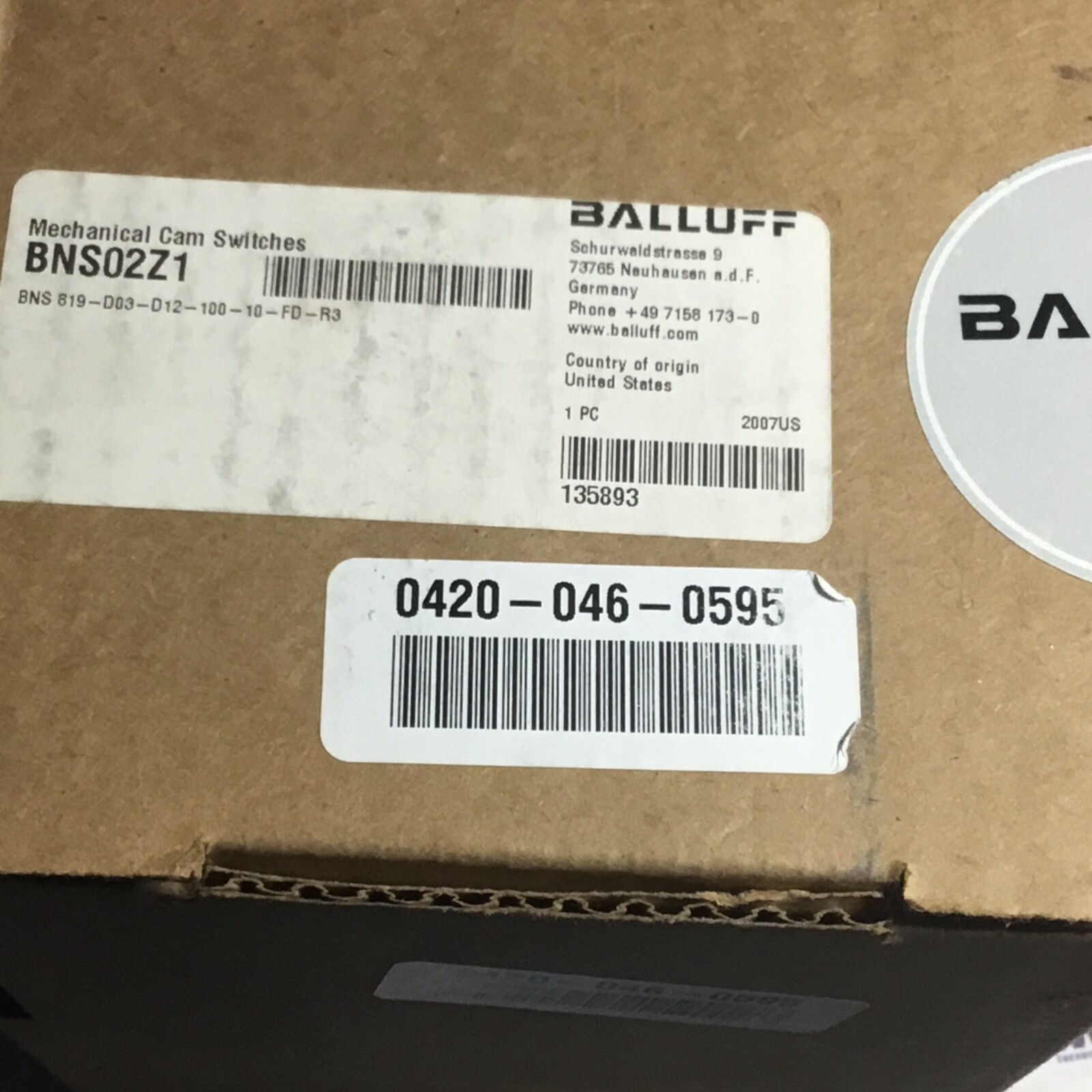 BALLUFF BNS02Z1, MECHANICAL LIMIT SWITCH. BNS 819-D03-D12-100-10-FD-R3