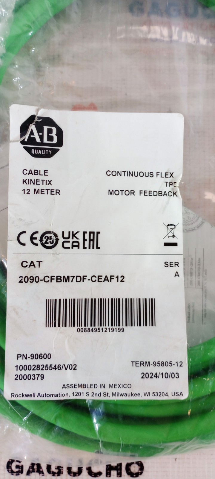 SURPLUS Allen-Bradley 2090-CFBM7DF-CEAF12, POWER AND FEEDBACK CABLE USA SELLER