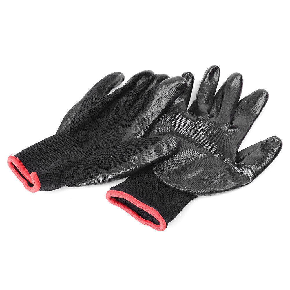 24 Pairs Nylon PU Safety Coated Protective Work Gloves Builders Grip Black New