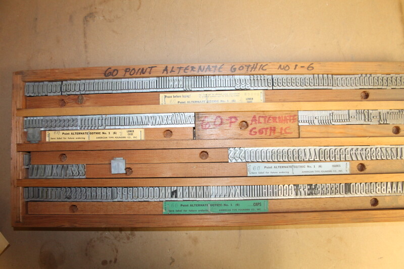 Type die set Alternate Gothic 60 pt upper and lower case, foil stamp