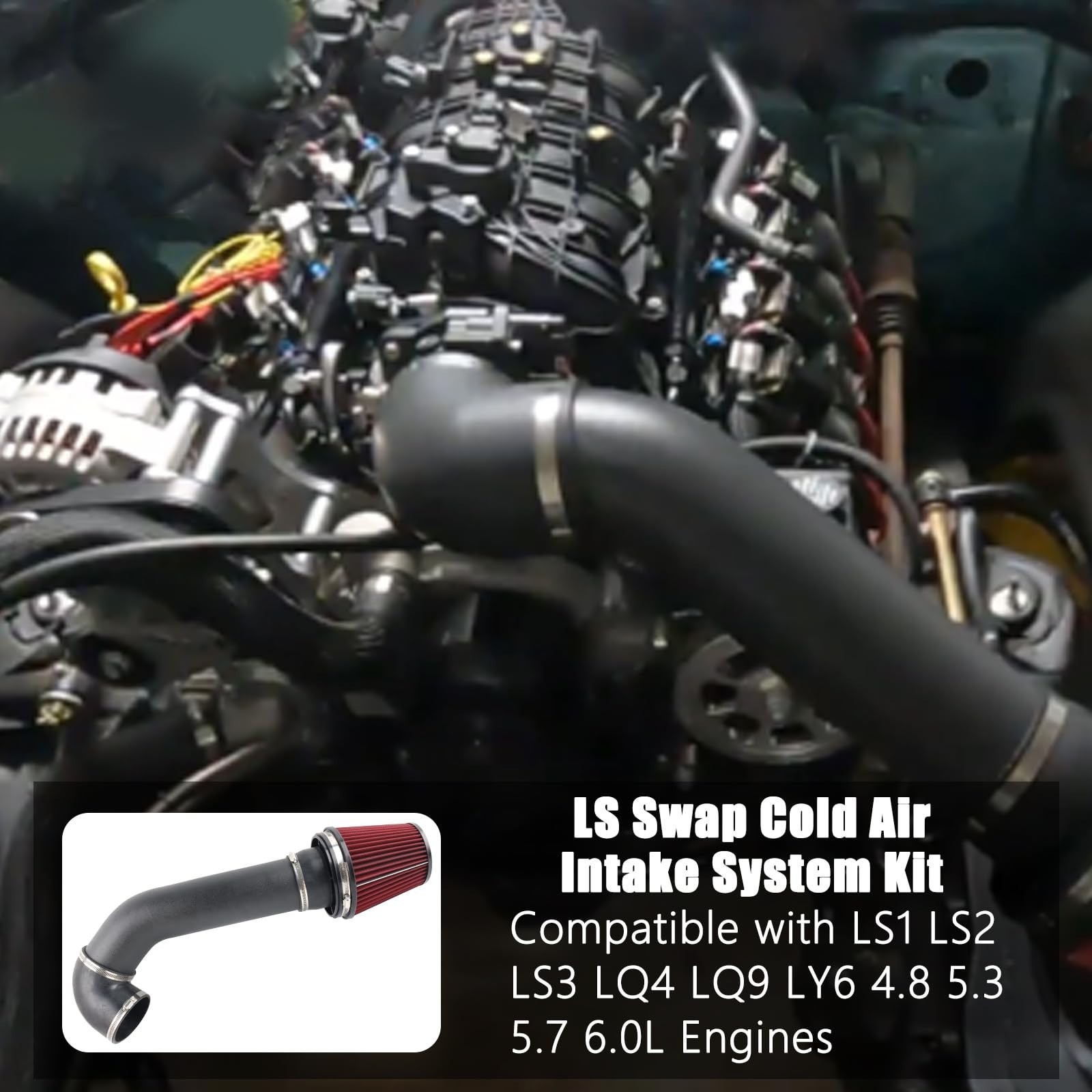 LS Swap Cold Air Intake Kit Compatible with LSX LS1 LS2 4.8L 5.3L 5.7L 6.0L L…