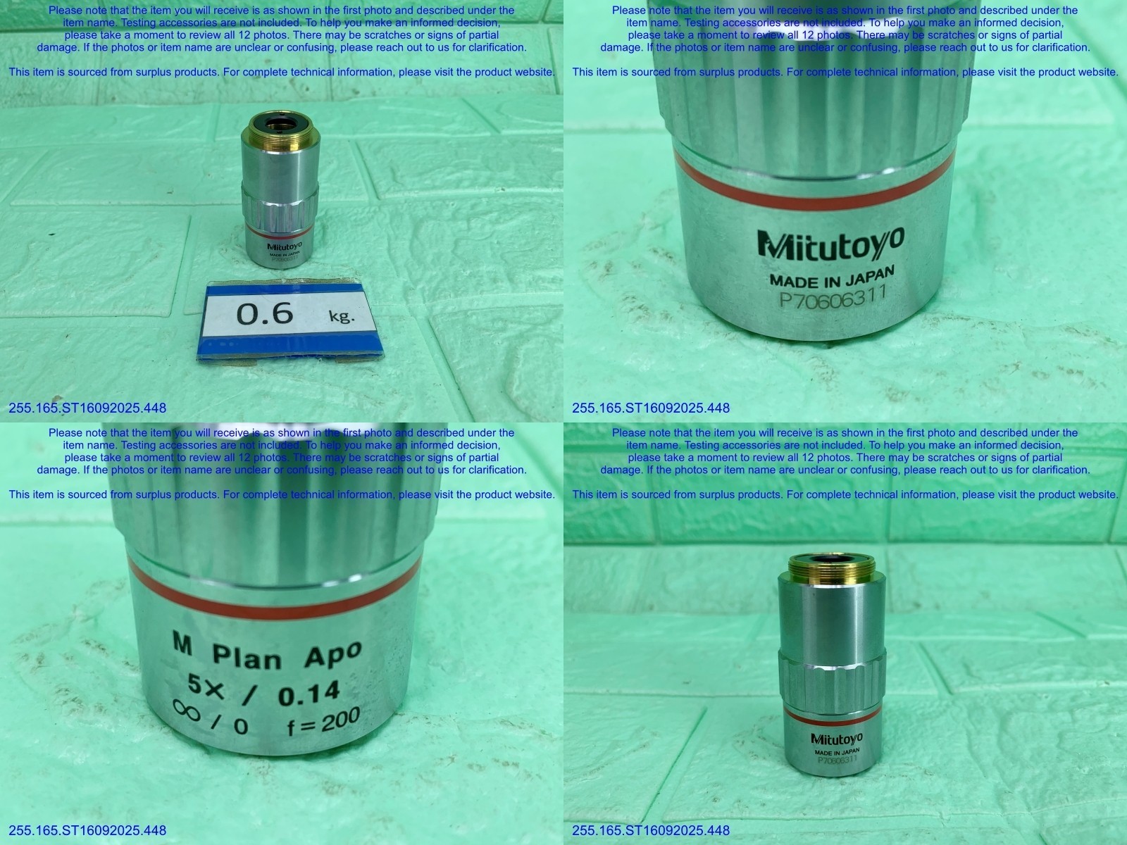Mitutoyo M Plan Apo 5X/0.14 Objective CLEAN as in photos, sn:6311/RANDOM, DHL.