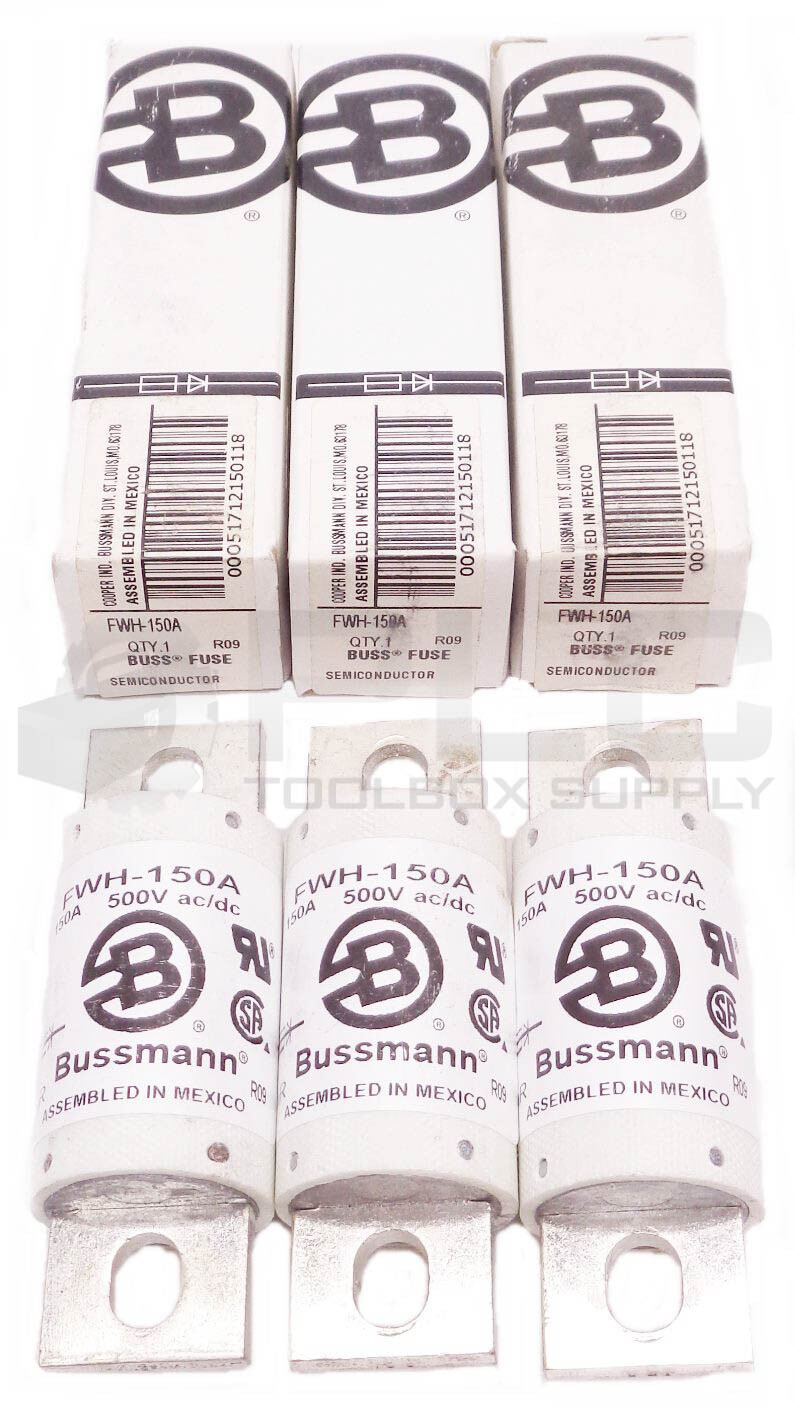 LOT OF 3 NEW BUSSMANN FWH-150A FUSES 500V AC/DC SEMICONDUCTOR *QTY*