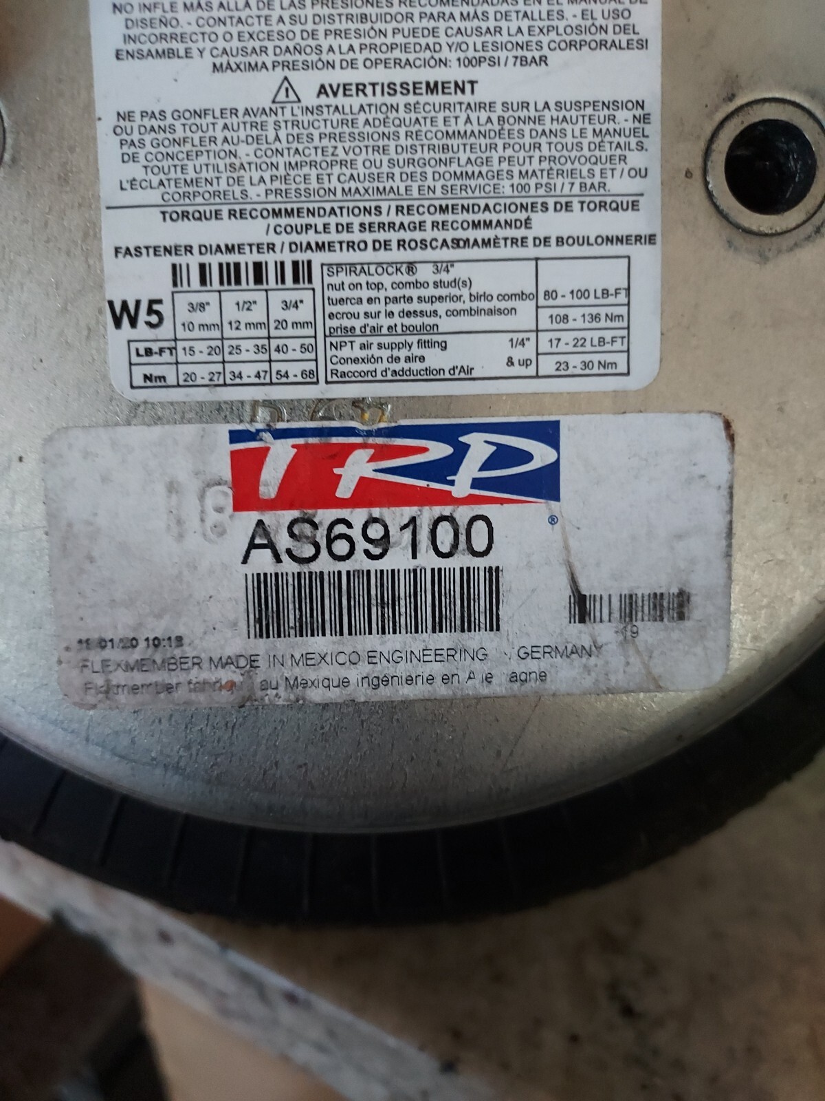 LOT OF 2 TRP AS69100 AIR bags Granning, Hendrickson NEW
