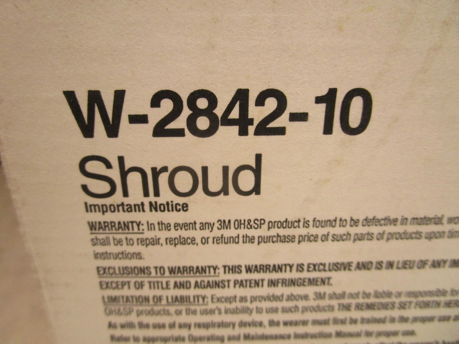 BOX OF 8 3M W-2842-10 WHITE SHROUDS, S0872