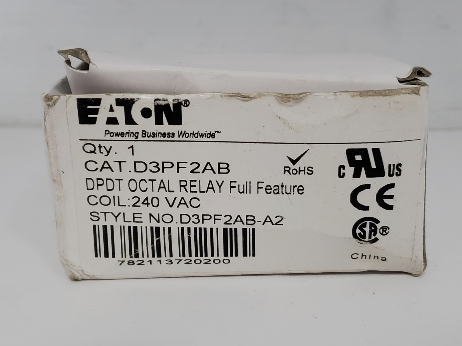 EATON D3PF2AB GENERAL PURPOSE RELAY DPDT OCTAL 16A 24VDC 8 PIN NIB