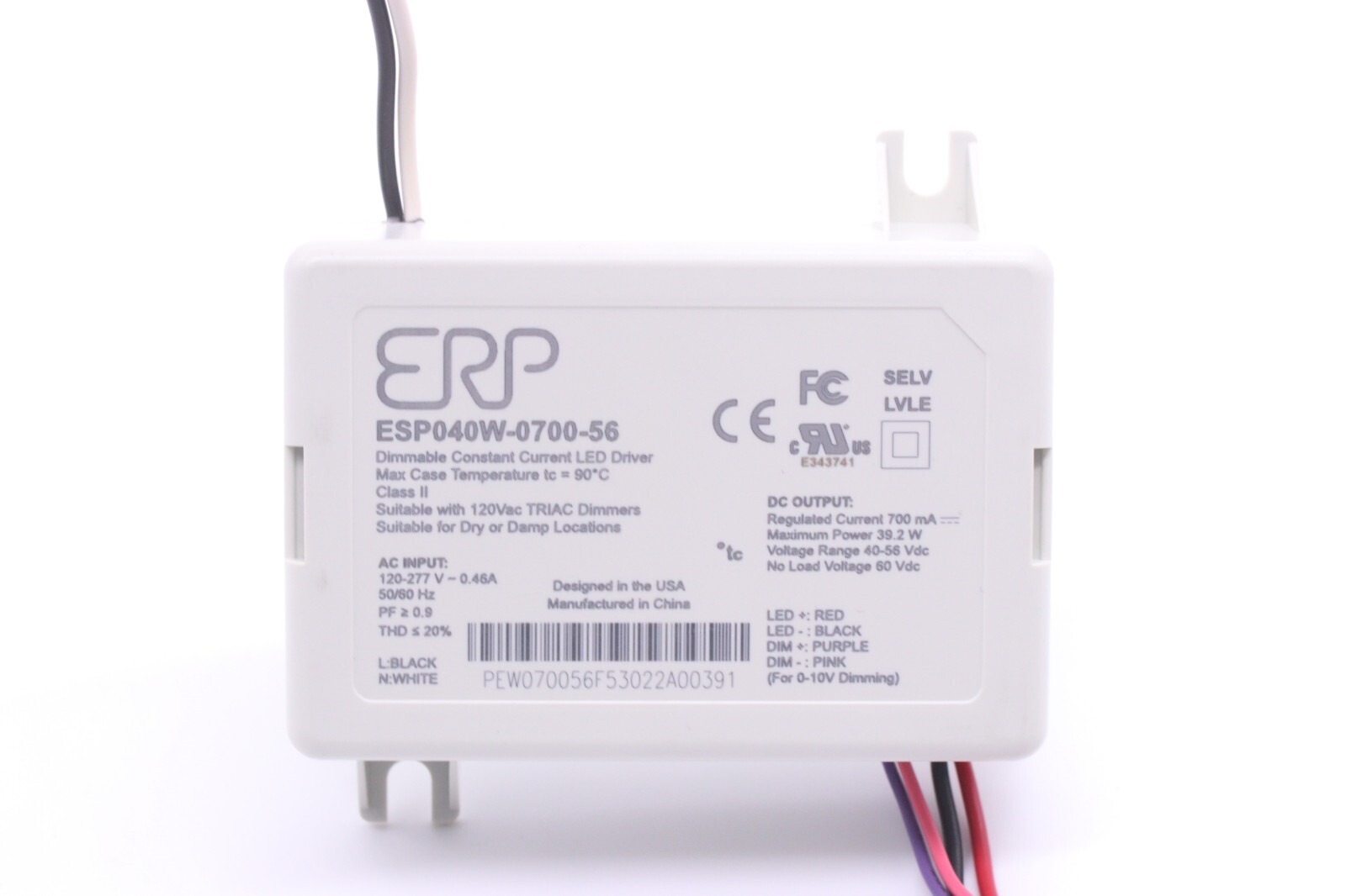 ESP040W-0700-56 LED Driver by ERP Power – 40 Watt 700mA Triac & ELV Dimmable