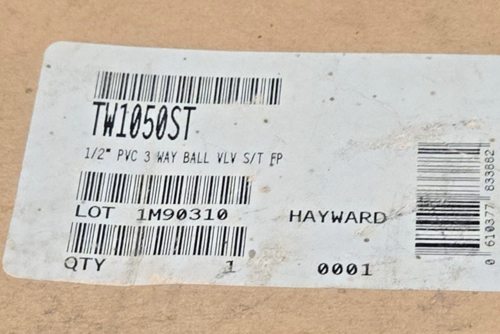 HAYWARD TW1050ST 3-Way True Union 1/2″ Ball Valve PVC NSMP