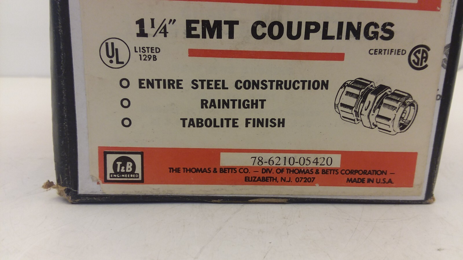 THOMAS & BETTS 78-6210-05420 STEEL EMT COUPLINGS RAINTIGHT 1.25″ BOX OF 5 NIB