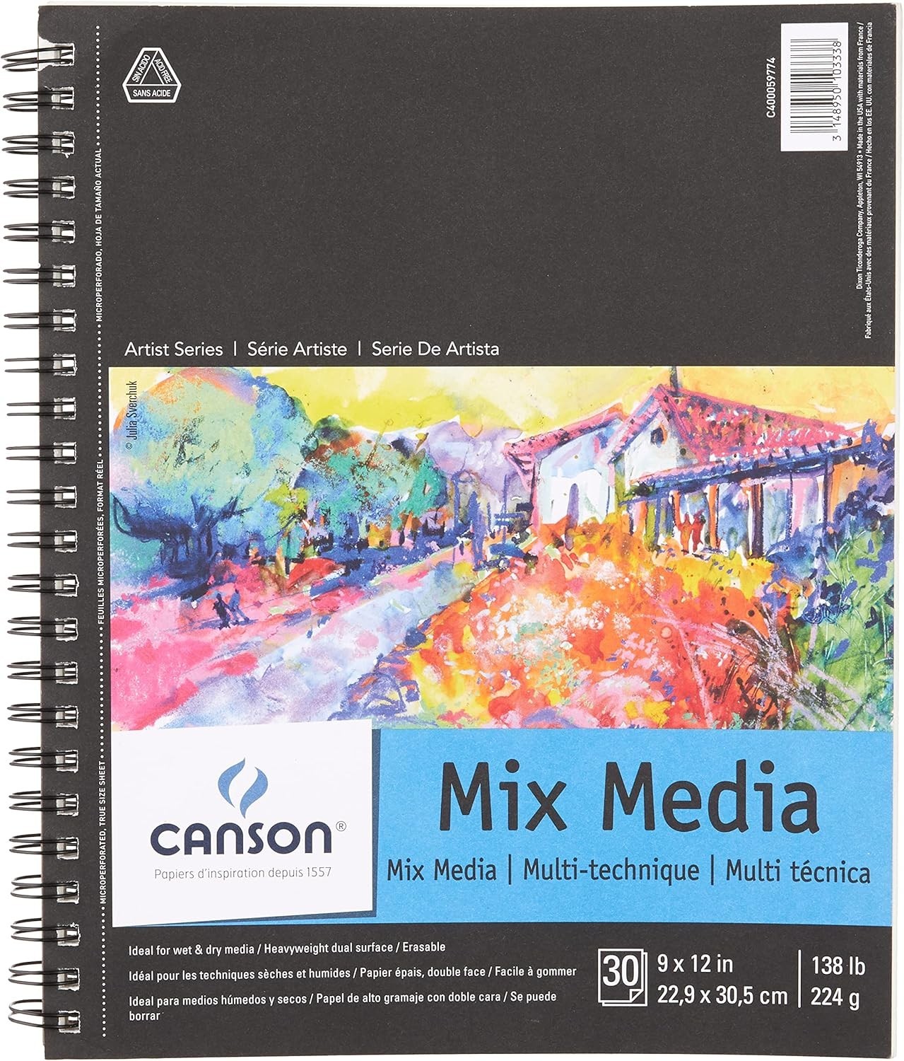 Artist Series Mixed Media Paper, Wirebound Pad, 9×12 inches, 30 Sheets (138lb…