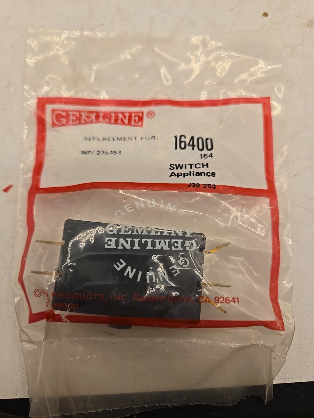 NEW OEM Gemline 16400 Dryer Motor Limit Switch Appliance Switch 164, 239453 9C7