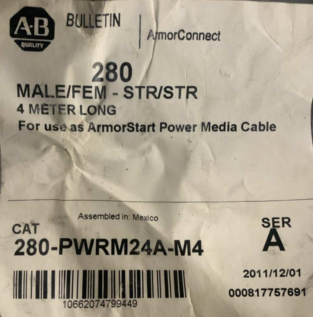 ALLEN BRADLEY 280-PWRM24A-M4 POWRE MEDIA DROP CABLE 4 METER **NEW**