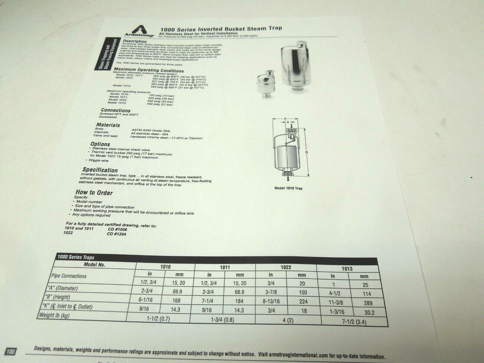 Armstrong 1011-200 PSI 1/2″ NPT Inverted Bucket Steam Trap Stainless 1011-200